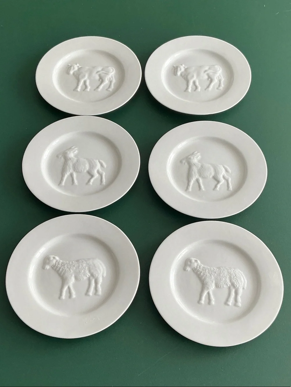 BonJour Set (6) Farm Animal 7” Appetizer Cheese Plates Cow Sheep Goat Embossed